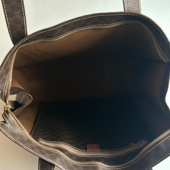 Celine Macadam Brown Tan Genuine Leather Hand Bag Shoulder Bag Business Bag - Picture 14 of 16